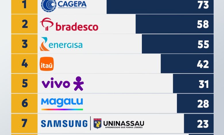 Cagepa, Bradesco e Energisa lideram reclamações de clientes em ranking trimestral divulgado pelo Procon-CG Cagepa, Bradesco e Energisa lideram reclamações de clientes em ranking trimestral divulgado pelo Procon-CG